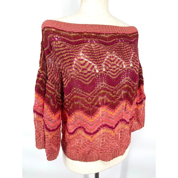 MISSONI Metallic Crochet Chevron Stripe Bell-Sleeve Sweater/Top Size M (est) - Picture 2 of 9